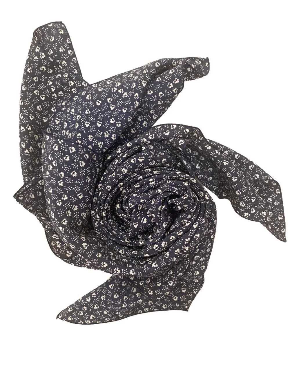 Vintage Rodier Navy Blue Floral Silk Scarf + Matching Neckerchief Pocket Square